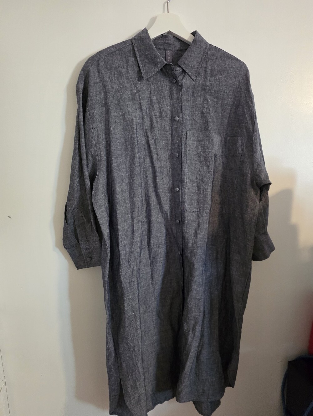 Soft Simple Gray Button Up Linen Culture Lagenlook Dress